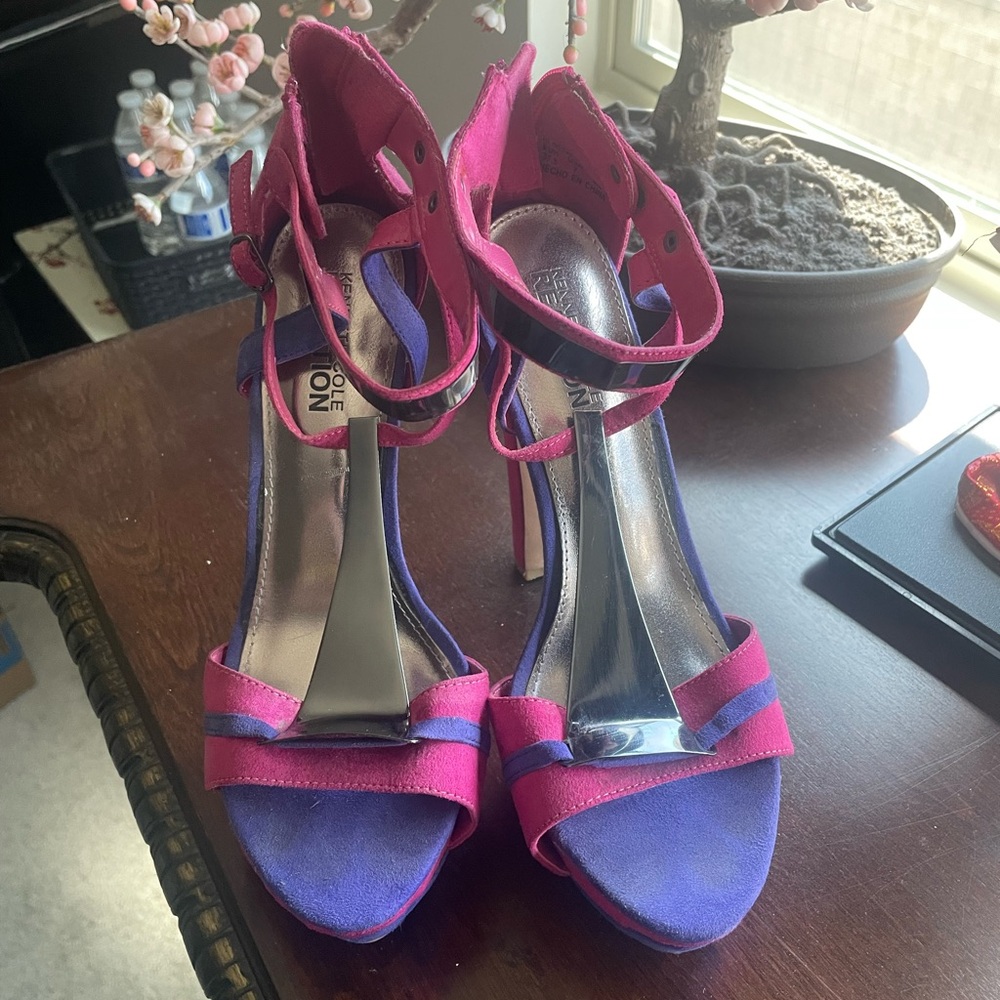 Kenneth Cole Vibrant Multi-Color Stiletto Heels with T-Strap Design